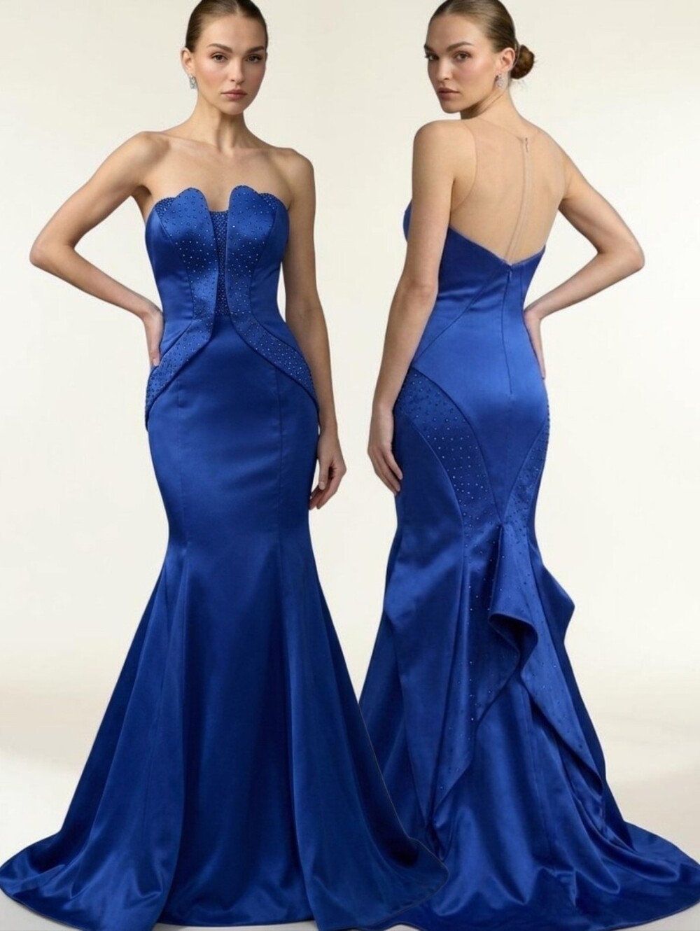 MAC DUGGAL Royal Blue Strapless Mermaid Evening Gown - Size XS